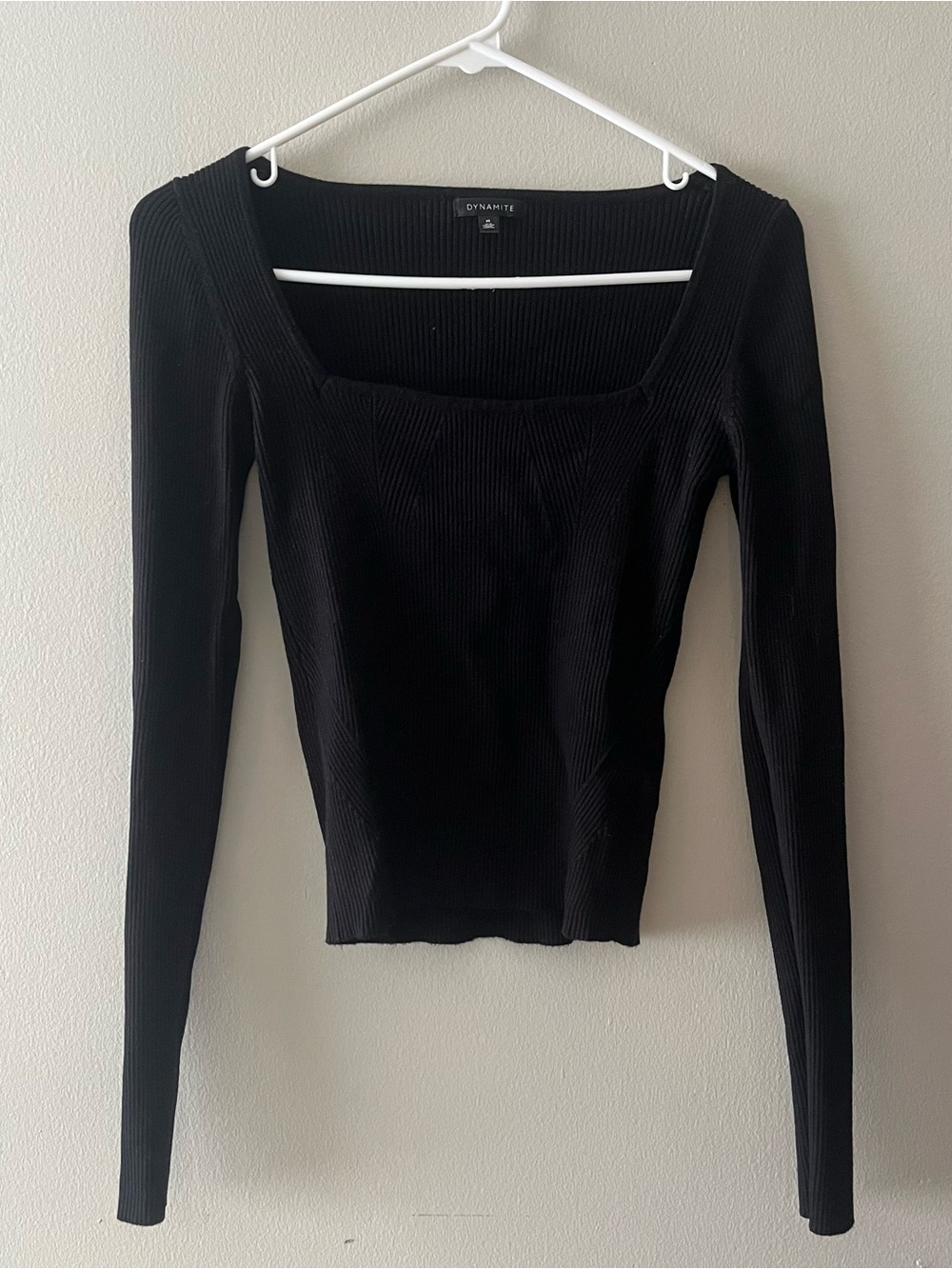 Dynamite Black Knit Square-Neck Long Sleeve Tee